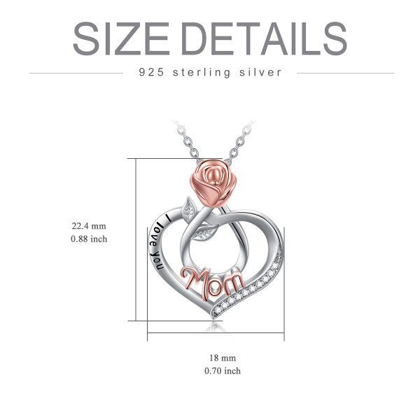 Sterling Silver Love Heart Rose Flower Pendant Necklace For Mom-1