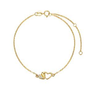 14K Gold Double Heart Chain Bracelets-0