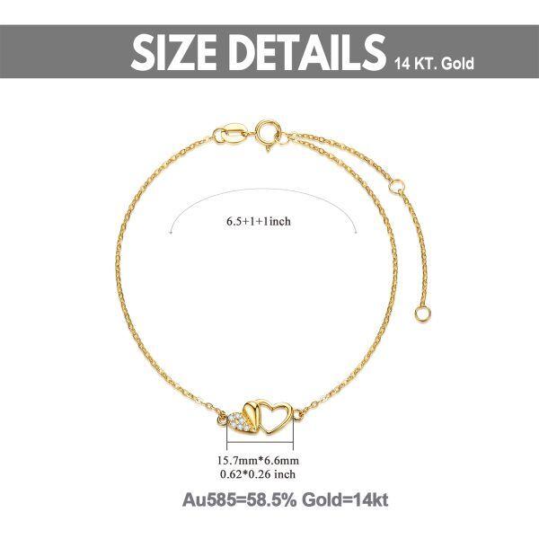 14K Gold Double Heart Chain Bracelets-1