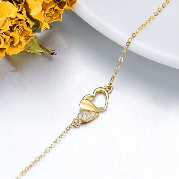 14K Gold Double Heart Chain Bracelets-5