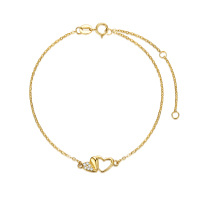 wholesale 14K Gold Diamond Heart Charm Bracelet for Women- Gold Plated