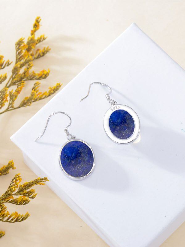 Sterling Silver Lapis Dangle Drop Earrings-2