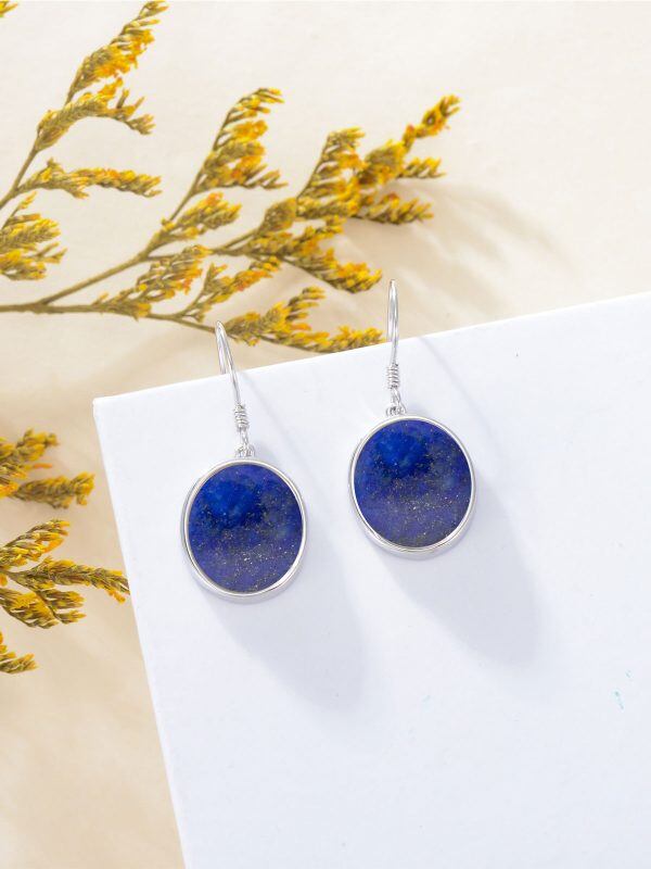 Sterling Silver Lapis Dangle Drop Earrings-3