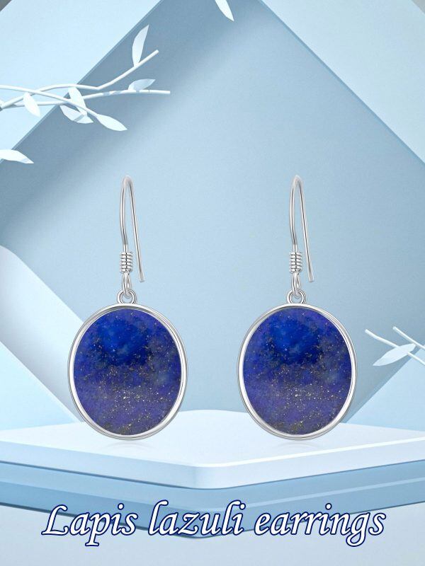 Sterling Silver Lapis Dangle Drop Earrings-4