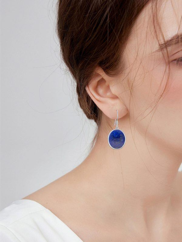 Sterling Silver Lapis Dangle Drop Earrings-5