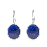 wholesale 925 Sterling Silver Round Lapis Lazuli Dangle Drop Hook Earrings for Women - Rhodium Plated