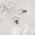 wholesale 925 Sterling Silver Black Cat Hoop Earrings with Green Eyes for Women-0-4