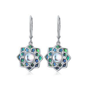 Sterling Silver Abalone Shell Lotus Flower Drop Earrings With Moonstone-0