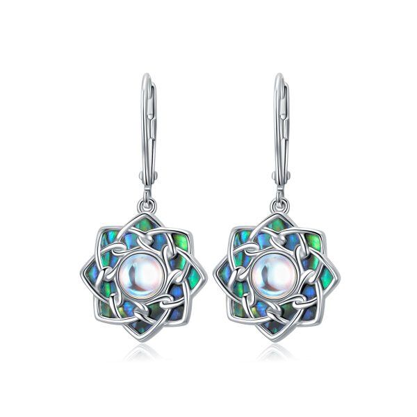 Sterling Silver Abalone Shell Lotus Flower Drop Earrings With Moonstone-0