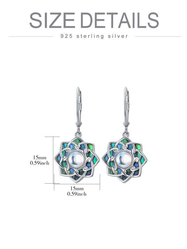 Sterling Silver Abalone Shell Lotus Flower Drop Earrings With Moonstone-1