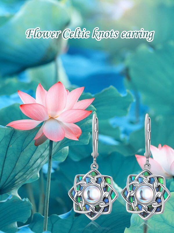 Sterling Silver Abalone Shell Lotus Flower Drop Earrings With Moonstone-2