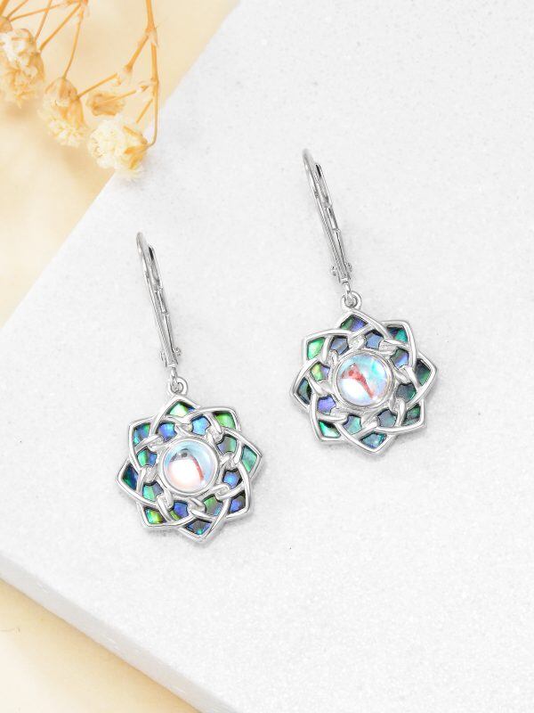 Sterling Silver Abalone Shell Lotus Flower Drop Earrings With Moonstone-4