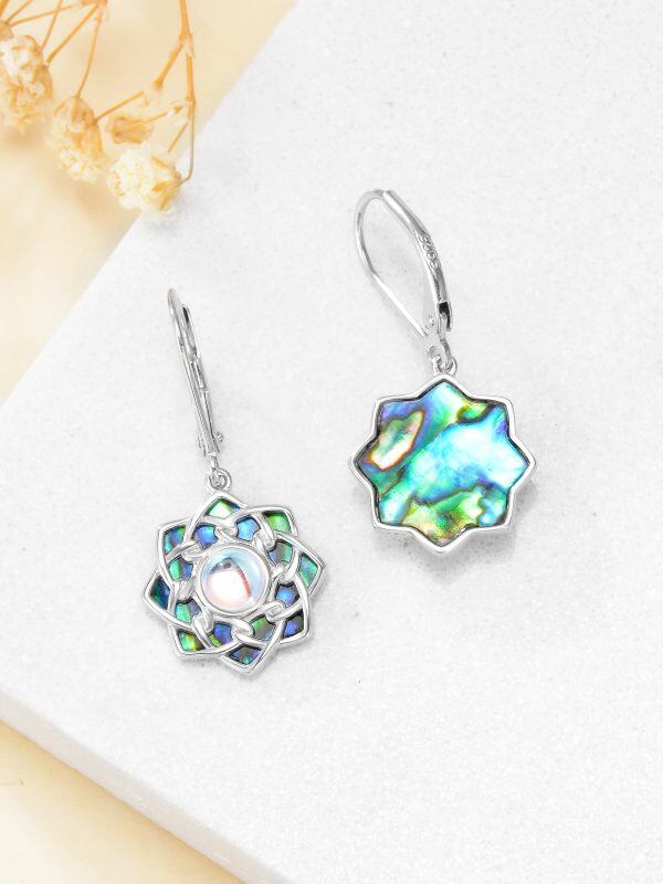 Sterling Silver Abalone Shell Lotus Flower Drop Earrings With Moonstone-5