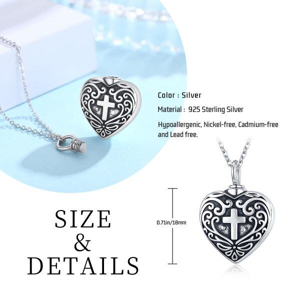 Sterling Silver Heart Cross Urn Necklace-1