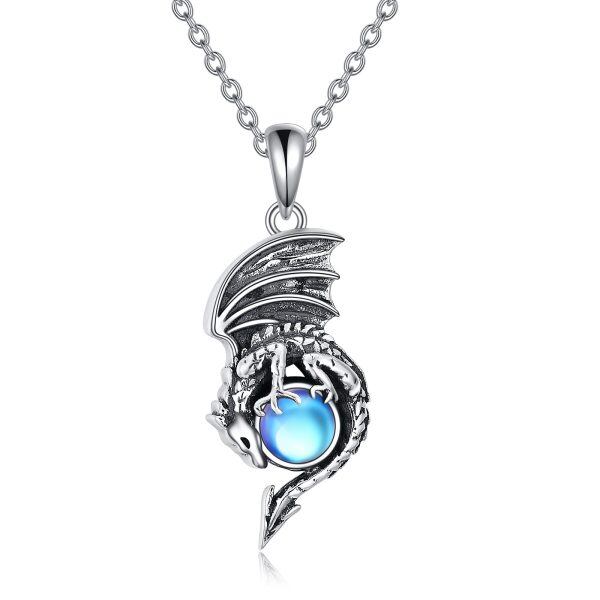 Sterling Silver Dragon Urn Necklace With Moonstone-0