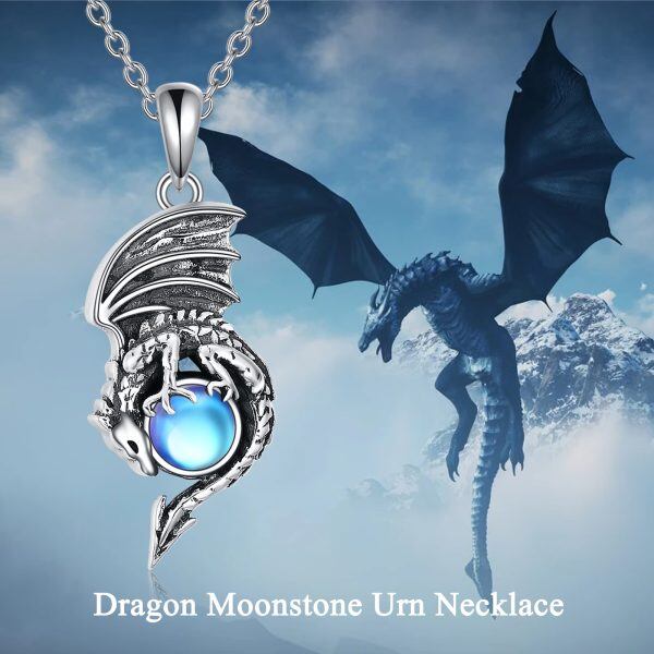 Sterling Silver Dragon Urn Necklace With Moonstone-2