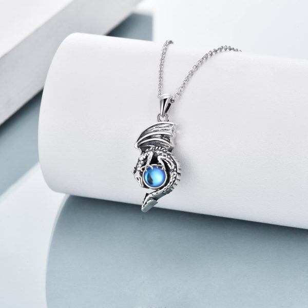 Sterling Silver Dragon Urn Necklace With Moonstone-3