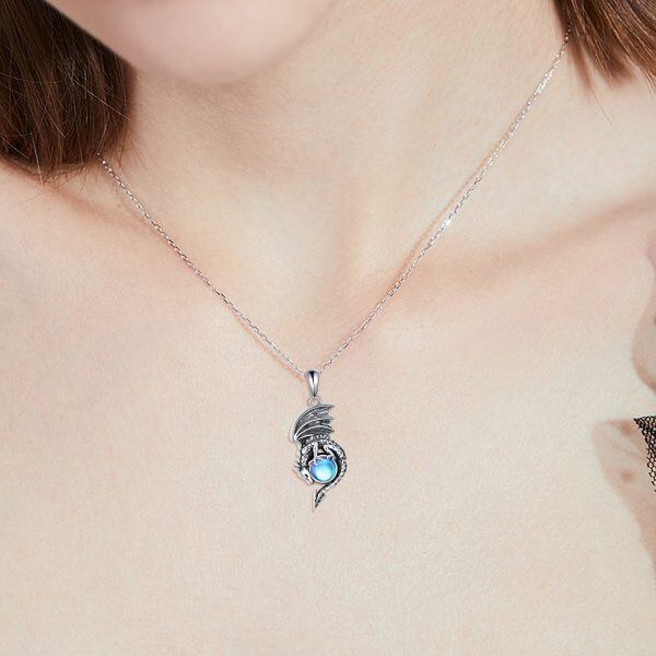 Sterling Silver Dragon Urn Necklace With Moonstone-5