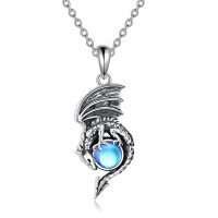 wholesale 925 Sterling Silver Metal Blue Glow-in-the-Dark Dragon Pendant Necklace Halloween s for Women and Girls- Oxidized/Oxidised