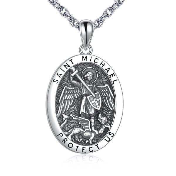 Sterling Silver Medallion Travel Protection Pendant Necklace With Stainless Steel Chain-0