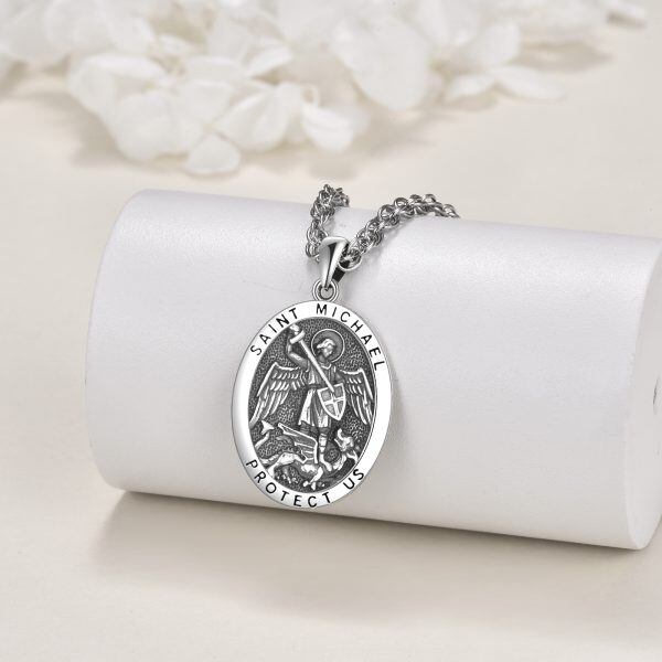 Sterling Silver Medallion Travel Protection Pendant Necklace With Stainless Steel Chain-3