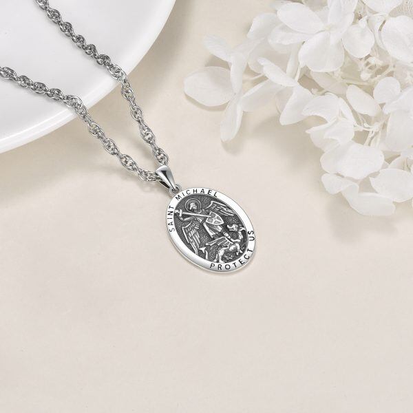 Sterling Silver Medallion Travel Protection Pendant Necklace With Stainless Steel Chain-4