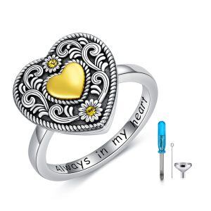 Sterling Silver Oxidized Heart Urn Ring with Yellow Crystal-0