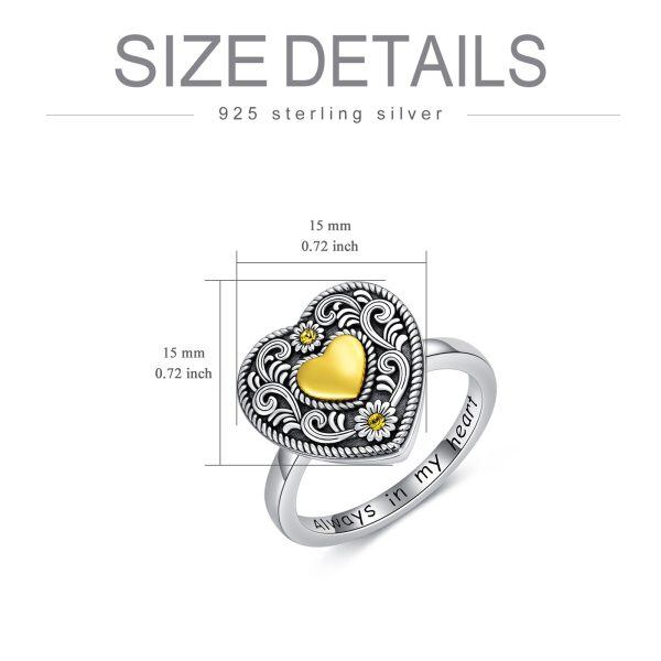 Sterling Silver Oxidized Heart Urn Ring with Yellow Crystal-1