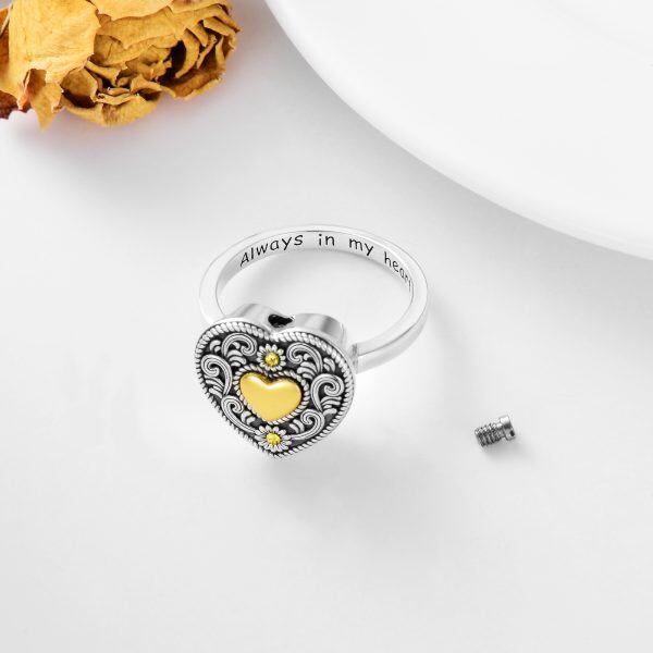 Sterling Silver Oxidized Heart Urn Ring with Yellow Crystal-5