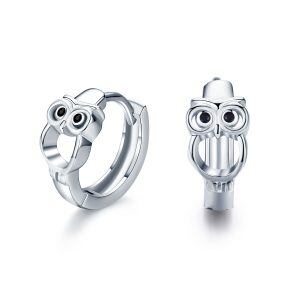 Sterling Silver Hollow Owl Huggie Earrings-0