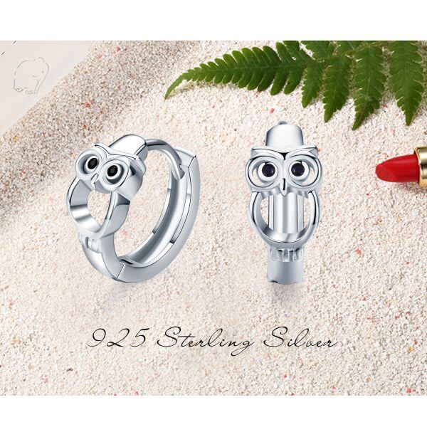 Sterling Silver Hollow Owl Huggie Earrings-1