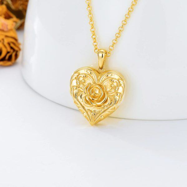 Sterling Silver Sunflower Heart Shaped Locket Necklace-4