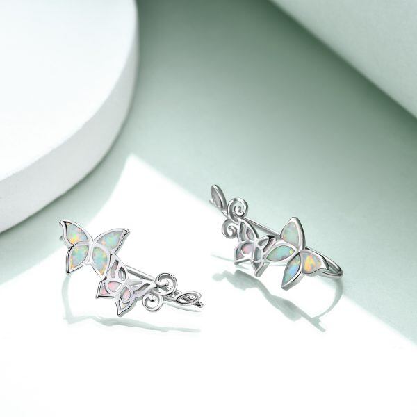 Sterling Silver White Opal Butterfly Ear Climbers-3