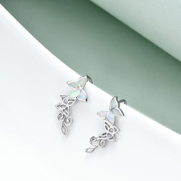 Sterling Silver White Opal Butterfly Ear Climbers-4