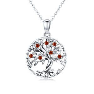 Sterling Silver Tree of Life Pendant Necklace With January Birthstone-0