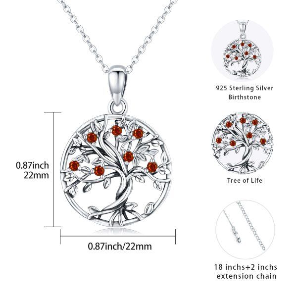 Sterling Silver Tree of Life Pendant Necklace With January Birthstone-1