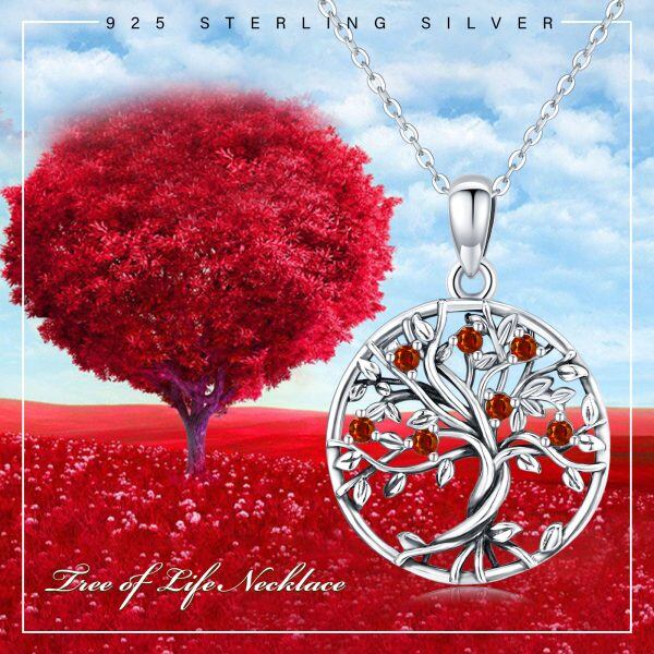 Sterling Silver Tree of Life Pendant Necklace With January Birthstone-2