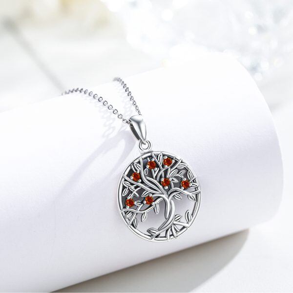 Sterling Silver Tree of Life Pendant Necklace With January Birthstone-4