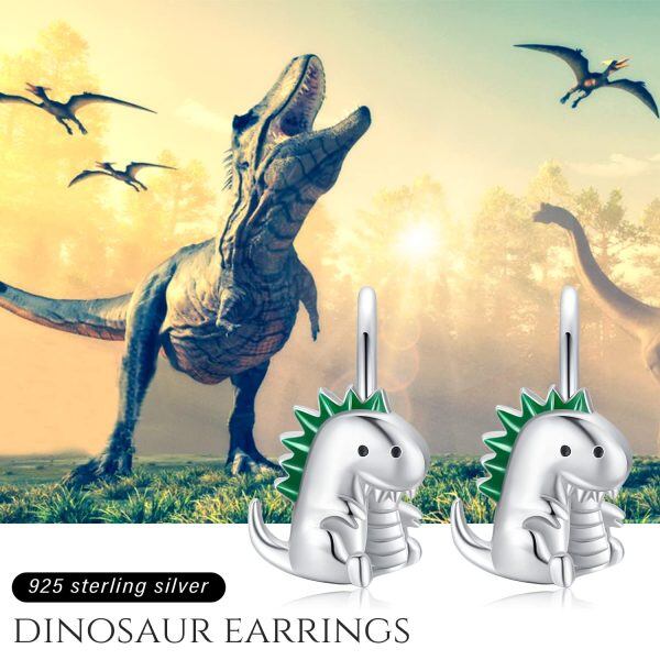 Sterling Silver Dinosaur Huggie Earrings-2