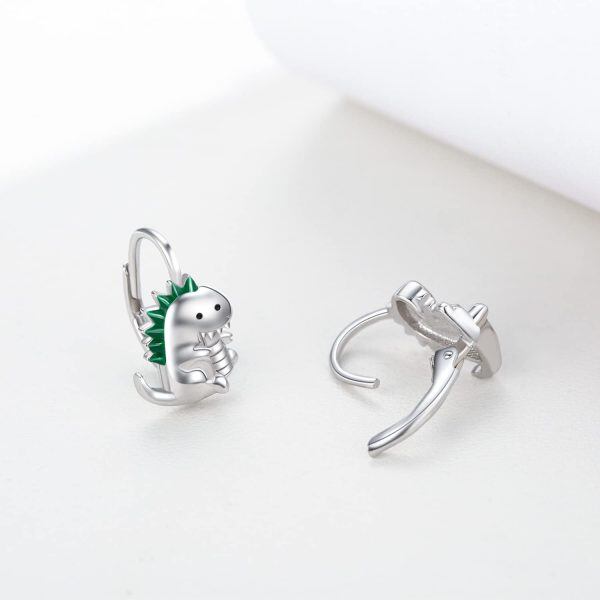 Sterling Silver Dinosaur Huggie Earrings-3