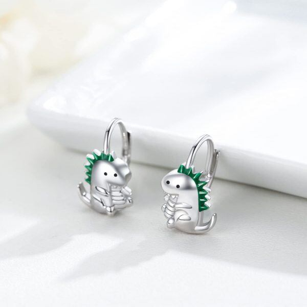 Sterling Silver Dinosaur Huggie Earrings-4