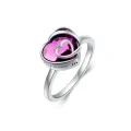 wholesale 925 Sterling Silver Purple Crystal Heart Sunflower Angel Wings Forever in My Heart Adjustable Ring for Women-0-0