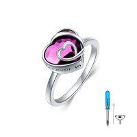 wholesale 925 Sterling Silver Purple Crystal Heart Sunflower Angel Wings Forever in My Heart Adjustable Ring for Women- US # 8