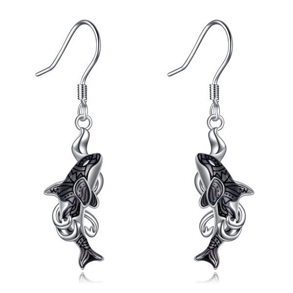 Sterling Silver Whale Orca Dangle Drop Earrings-0