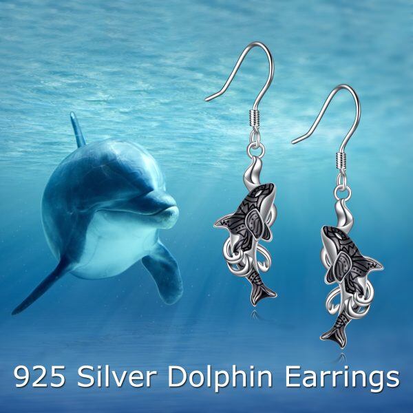 Sterling Silver Whale Orca Dangle Drop Earrings-2