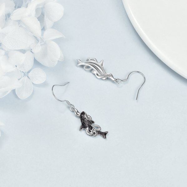 Sterling Silver Whale Orca Dangle Drop Earrings-4