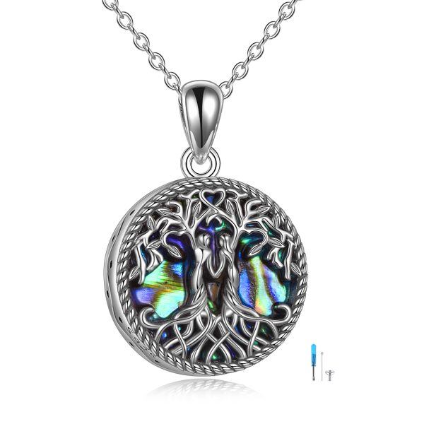 Sterling Silver Tree of Life Abalone Shell Pendant Necklace For Sister-0