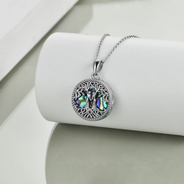 Sterling Silver Tree of Life Abalone Shell Pendant Necklace For Sister-4