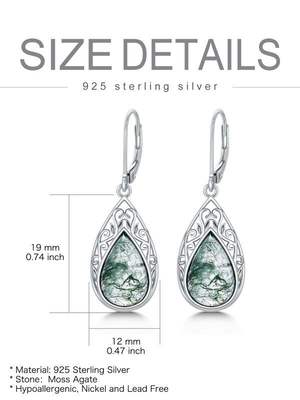 Sterling Silver Natural Gemstone Moss Agate Filigree Drop Dangle Earrings-1