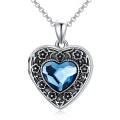 wholesale 925 Sterling Silver Blue Crystal Heart Locket Necklace for Women - Always in My Heart-0-0